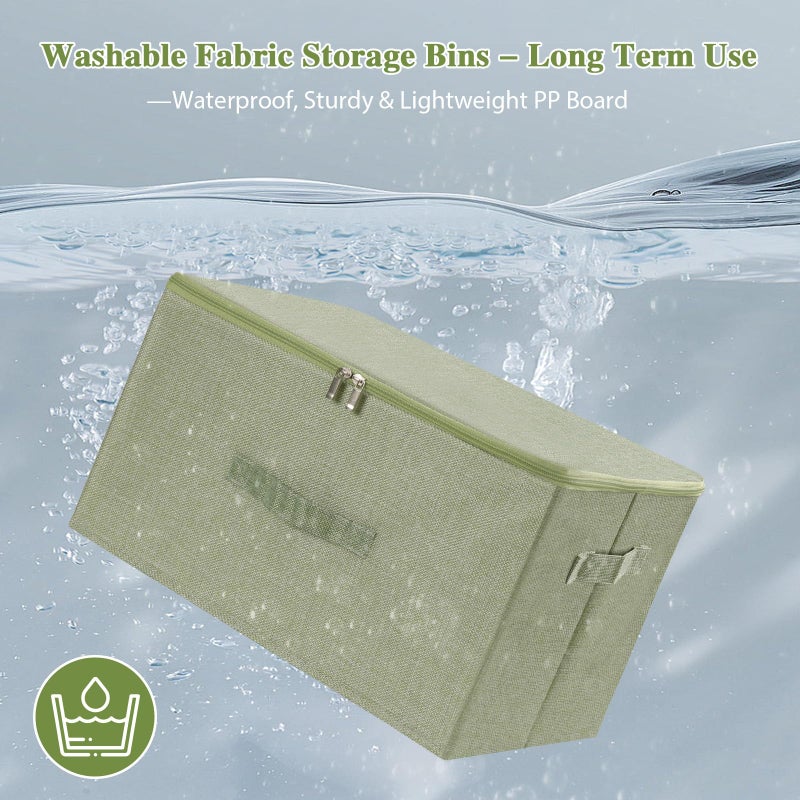 ANMINY Storage Bins with Zipper Lids 13 Qt Lidded Fabric Storage Boxes Baskets Cubes with Handles Collapsible Washable Cotton Linen Closet Shelf Clothes Organizer Containers - Green, Small - Image 3